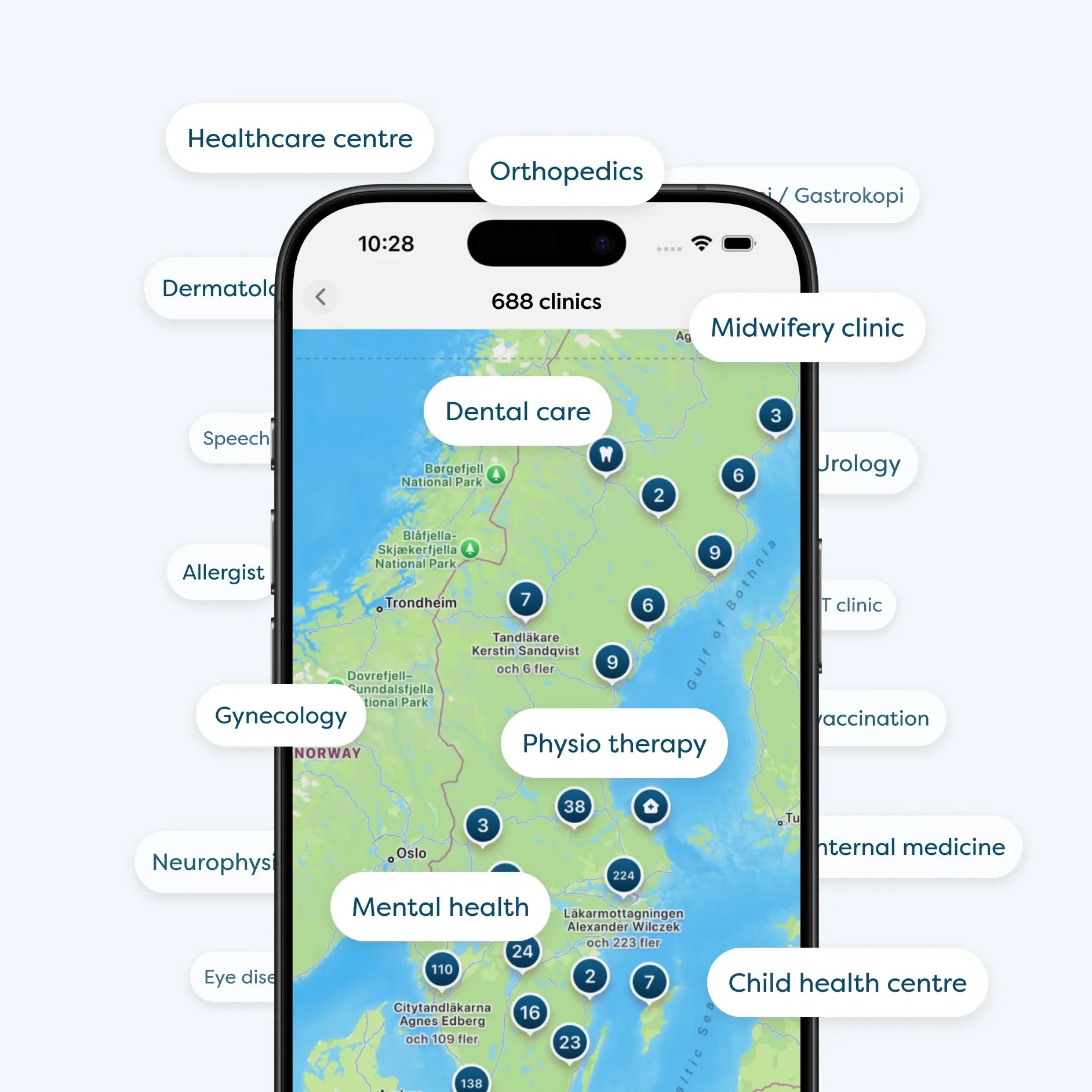 Map overview of healthcare providers