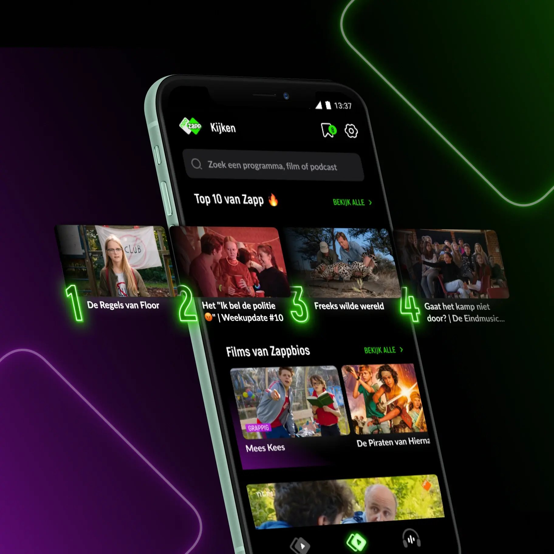 Screen from NPO Zapp app showing different programmes to watch