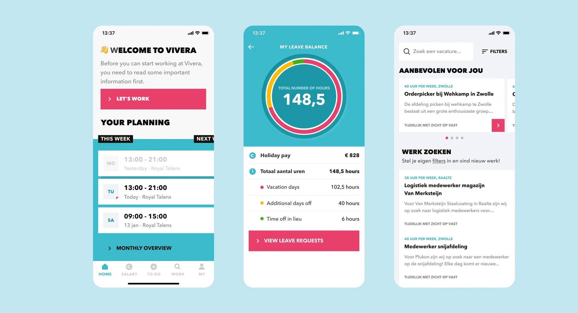 Collection of three different Timing app screens, highlighting different features