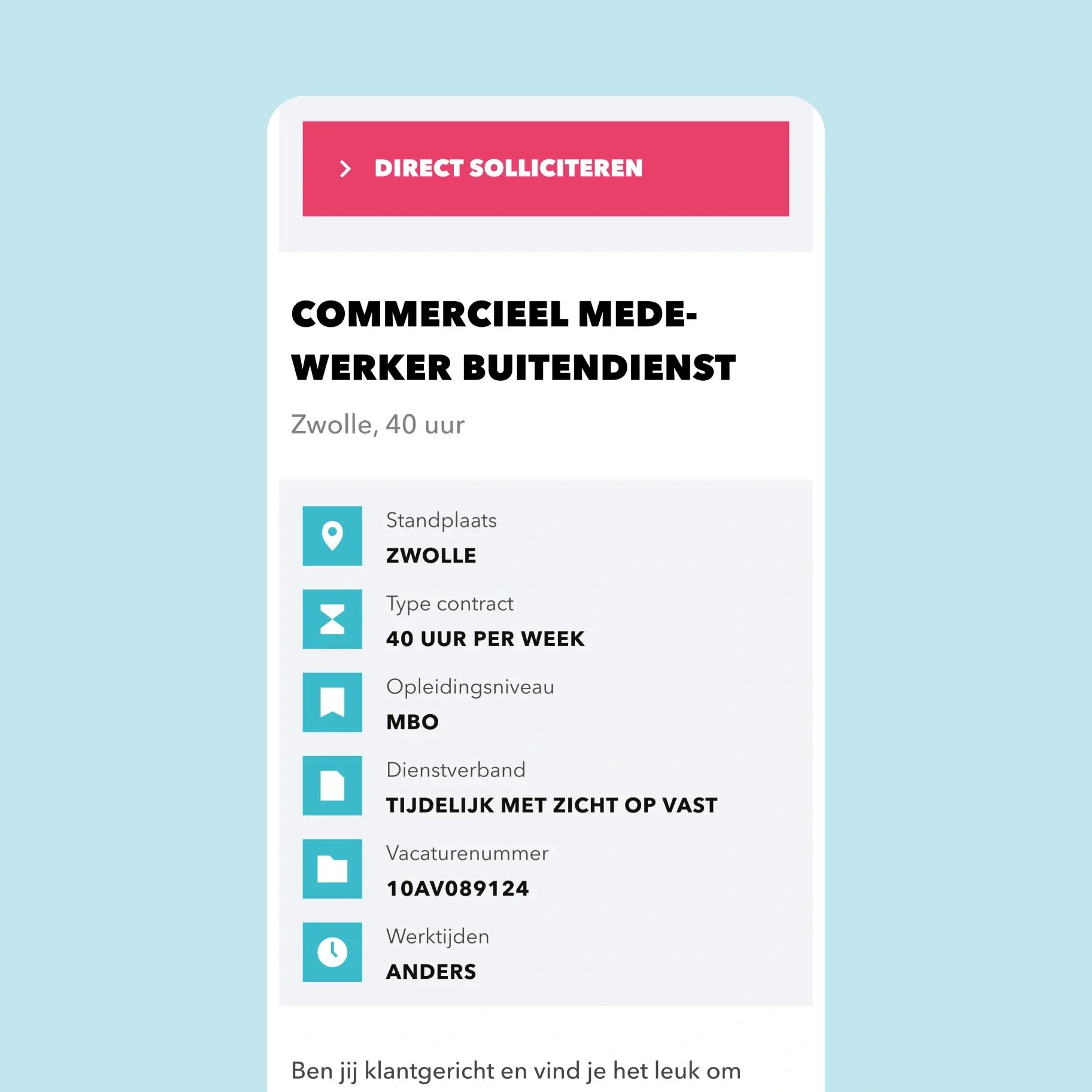 User screen from Timing app showing vacancy